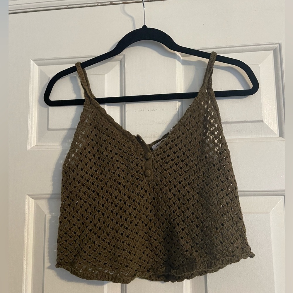 Army green crochet crop top